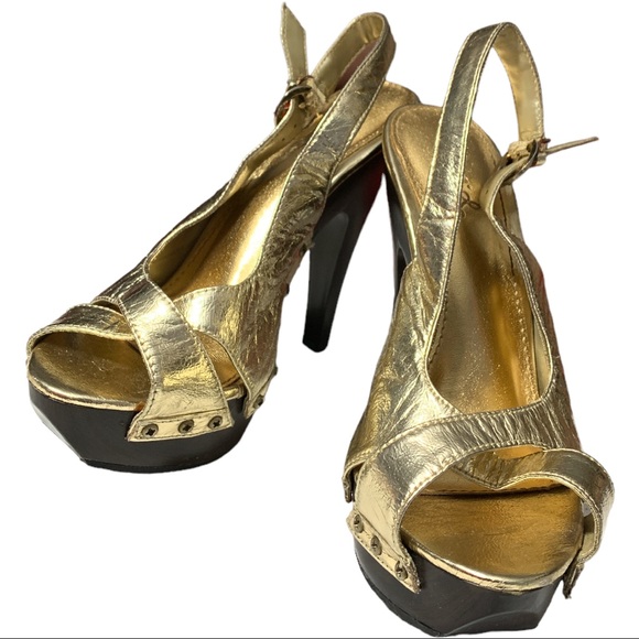 QUPID Gold and Brown Platform Stiletto Heel  Size 7 - Picture 6 of 11